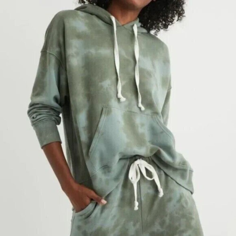 Aerie Size XS Weekend Hoodie Sweatshirt Tie Dye Green Oversized Pullover Lounge